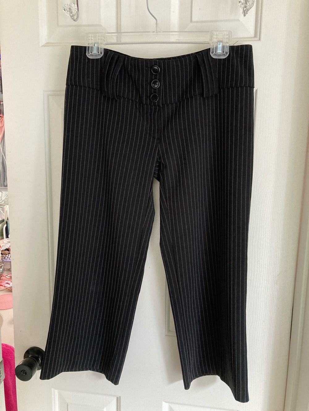 Girls' Black Pinstripe Dress Trousers with Button Waist